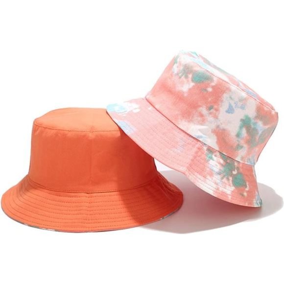 UNISEX Print Double-Side-Wear Reversible Bucket Hat  Pink Green Tie-dye - Picture 2 of 3